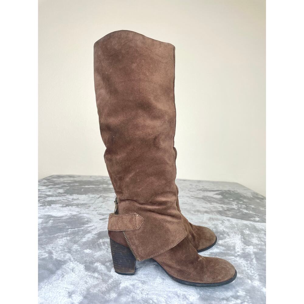 Womens Boots Sz 8.5 Brown Suede Knee High Tall Boho Slouchy‎ Festival Chunky